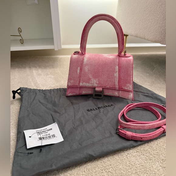 Balenciaga Handbags - Balenciaga hourglass Distressed denim Pink small  Bag